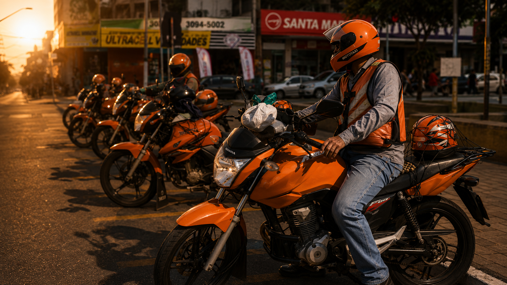 Mototaxista Moto Taxi em uma rua da cidade